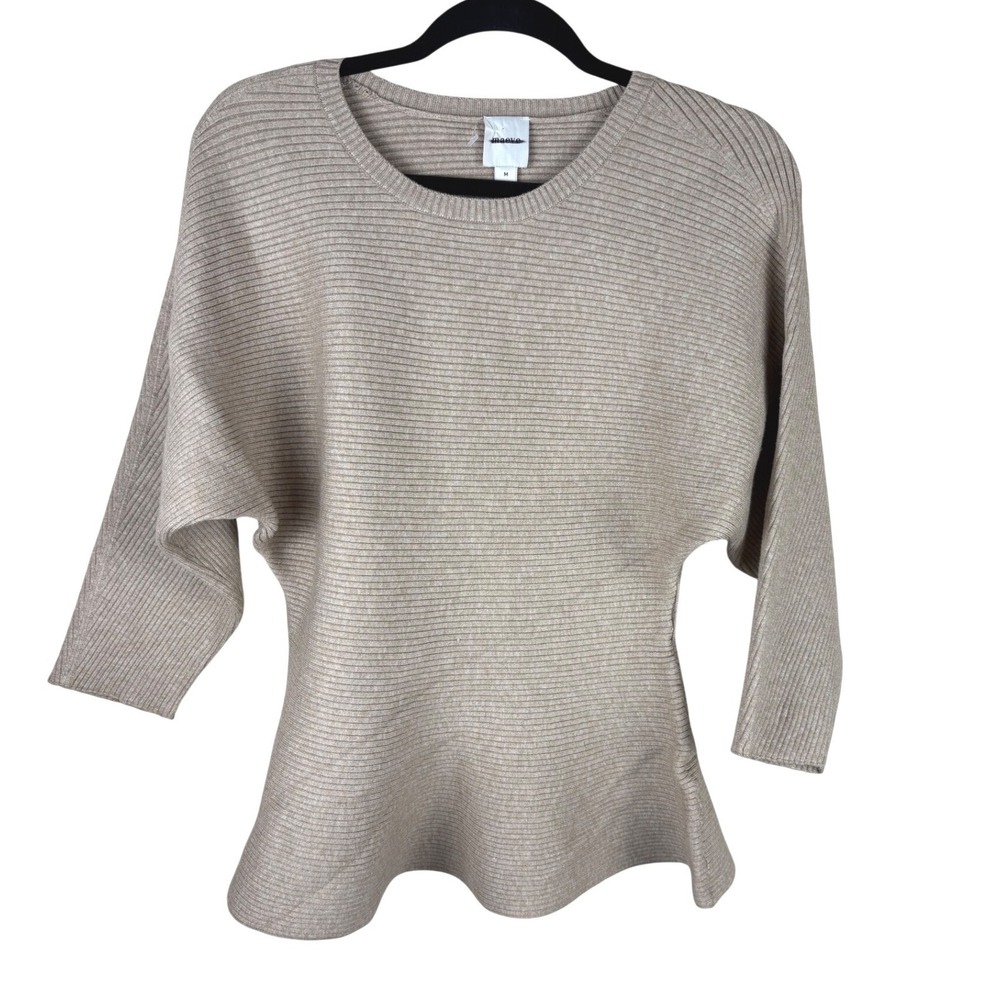 Maeve Anthropologie Ribbed Dolman Sleeve Peplum Sweater Tan Beige Medium - Picture 2 of 4
